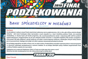 Podziękowania dla Banku Spółdzielczego w Miedźnej od Wielkiej Orkiestry Świątecznej Pomocy