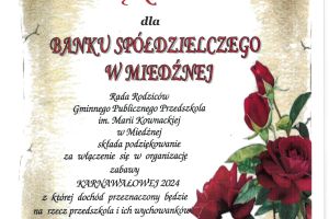 Podziękowania dla Banku Spółdzielczego w Miedźnej od Rady Rodziców w Miedźnej