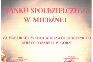 Podziękowania dla Banku Spółdzielczego w Miedźnej od Ochotniczej Straży Pożarnej w Górze