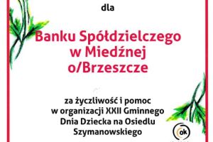 Podziękowania dla Banku Spółdzielczego w Miedźnej od Samorządu Osiedlowego w Brzeszczach