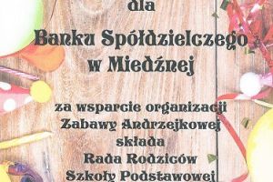 Podziękowania dla Banku Spółdzielczego w Miedźnej od Rady Rodziców w Miedźnej