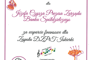 Podziękowania dla Banku Spółdzielczego w Miedźnej od Dziecięcego Zespołu Pieśni i Tańca Iskierki z Brzeszcz