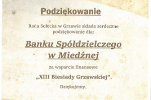 Podziękowania dla Banku Spółdzielczego w Miedźnej od Rady Sołeckiej z Grzawy