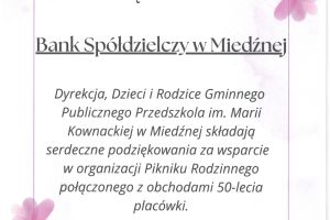 Podziękowania dla Banku Spółdzielczego w Miedźnej od Rady Rodziców w Miedźnej