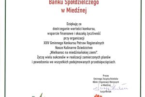Podziękowania dla Banku Spółdzielczego w Miedźnej od Gminnego Związku Rolników w Miedźnej