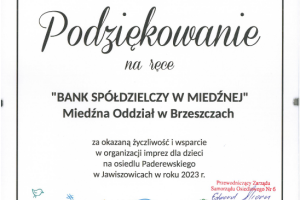Podziękowania dla Banku Spółdzielczego w Miedźnej od Samorządu Osiedlowego w Brzeszczach