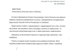 Podziękowania dla Banku Spółdzielczego w Miedźnej od Burmistrza Pszczyny