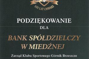 Podziękowania dla Banku Spółdzielczego w Miedźnej od Klubu Sportowego Górnik Brzeszcze
