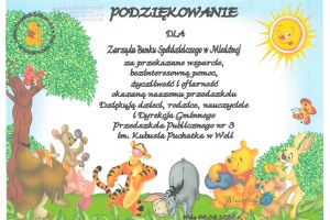 Podziękowania dla Banku Spółdzielczego w Miedźnej od Gminnego Przedszkola Publicznego nr 3 w Woli