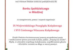 Podziękowania dla Banku Spółdzielczego w Miedźnej od Wójta Gminy Miedźna